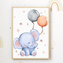 Laden Sie das Bild in den Galerie-Viewer, Zoo Safari Afrika Tiere Luftballon Bilder 4er Set DIN A4 Kinderzimmer Wandbilder Babyzimmer Poster Dekoration