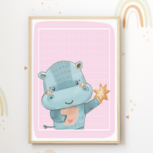 Laden Sie das Bild in den Galerie-Viewer, Süße Tiere 3er Set DIN A4 Kinderzimmer Wandbilder Babyzimmer Poster Dekoration Nilpferd Elefant Tiger