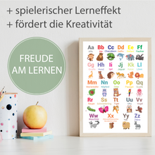 Laden Sie das Bild in den Galerie-Viewer, Kinderposter 4er Set ABC, Zahlen, Formen, Farben Lernposter Kinderzimmer Wandbilder Einschulung Kindergarten Grundschule Alphabet Lernhilfe für Kinder