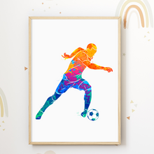 Laden Sie das Bild in den Galerie-Viewer, Farbenfrohe Fußballspieler 3er Set Kinderzimmer Fußball Bilder DIN A4 Poster Babyzimmer Wandbilder Dekoration