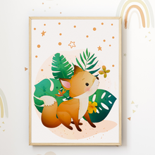 Laden Sie das Bild in den Galerie-Viewer, Süße Tiere Fuchs Tiger Reh Bilder 3er Set DIN A4 Kinderzimmer Wandbilder Babyzimmer Poster Dekoration