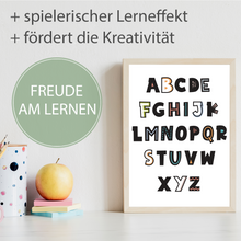 Laden Sie das Bild in den Galerie-Viewer, Kinderposter 6er Set ABC Auto Fahrzeuge Lernposter Alphabet | Kinderzimmer Wandbilder Kindergarten Grundschule Kinder Lernhilfe Poster