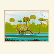Laden Sie das Bild in den Galerie-Viewer, Dinosaurier Bilder 4er Set DIN A4 Dino Kinderzimmer Wandbilder Babyzimmer Poster Dekoration