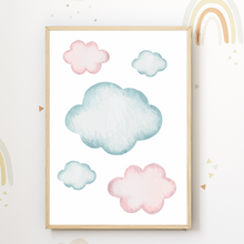 Laden Sie das Bild in den Galerie-Viewer, Farbenfrohe Wolken Regenbogen Sonne 3er Set Kinderzimmer Bilder DIN A4 Wandbilder Deko Babyzimmer Poster