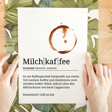Laden Sie das Bild in den Galerie-Viewer, Milchkaffee Poster Definition - Kaffee Wandbild Barista Küche Wanddeko
