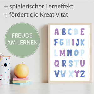 Alphabet & Zahlen Kinderposter 3er Set ABC Lernposter | Kinderzimmer Wandbilder Einschulung Kindergarten Grundschule Lernhilfe für Kinder