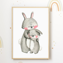 Laden Sie das Bild in den Galerie-Viewer, Hase Mama Kind Kinderzimmer Bild DIN A4 Poster Babyzimmer Wandbild Dekoration