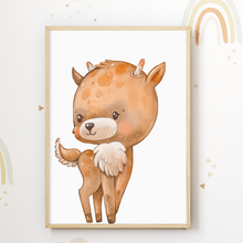 Laden Sie das Bild in den Galerie-Viewer, Süße Tiere Reh Hase Bär Bilder 3er Set DIN A4 Kinderzimmer Wandbilder Babyzimmer Poster Dekoration