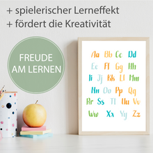 Laden Sie das Bild in den Galerie-Viewer, ABC Kinderposter 2er Set Alphabet Lernposter Buchstaben & Zahlen | Kinderzimmer Wandbilder Einschulung Kindergarten Grundschule Lernhilfe für Kinder