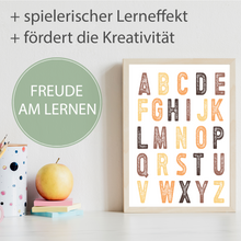Laden Sie das Bild in den Galerie-Viewer, Englisch Kinderposter 4er Set ABC, Wochentage, Zahlen & Formen Lernposter Kinderzimmer Wandbilder Kindergarten Grundschule Alphabet