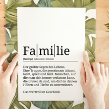 Laden Sie das Bild in den Galerie-Viewer, Familie Poster Definition - Familien Wandbild Wohnzimmer Küche Esszimmer Schlafzimmer Wanddeko