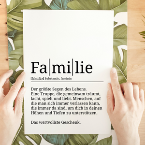 Familie Poster Definition - Familien Wandbild Wohnzimmer Küche Esszimmer Schlafzimmer Wanddeko