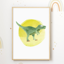 Laden Sie das Bild in den Galerie-Viewer, Dinosaurier Bilder 4er Set DIN A4 Kinderzimmer Dino Poster Babyzimmer Wandbilder Dekoration
