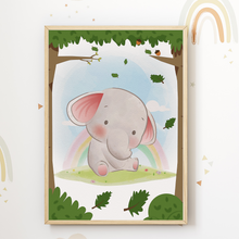 Laden Sie das Bild in den Galerie-Viewer, Elefant Löwe Tiger Affe Safari Tiere Bilder 4er Set DIN A4 Kinderzimmer Wandbilder Babyzimmer Poster Dekoration