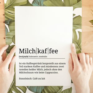 Milchkaffee Poster Definition - Kaffee Wandbild Barista Küche Wanddeko Kaffeeliebhaber Geschenk