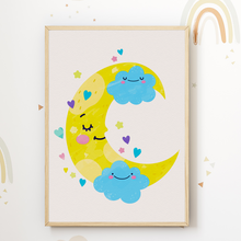 Laden Sie das Bild in den Galerie-Viewer, Mond Sterne Bilder 2er Set DIN A4 Kinderzimmer Wandbilder Babyzimmer Poster Dekoration