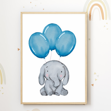 Laden Sie das Bild in den Galerie-Viewer, Safari Tiere Elefant Giraffe Löwe Luftballon 3er Set Kinderzimmer Bilder DIN A4 Wandbilder Deko Babyzimmer Poster