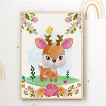 Laden Sie das Bild in den Galerie-Viewer, Niedliche Waldtiere Bilder 4er Set DIN A4 Kinderzimmer Wandbilder Babyzimmer Poster Dekoration - Reh Fuchs Bär Hase