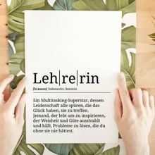 Laden Sie das Bild in den Galerie-Viewer, Lehrerin Poster Definition Kunstdruck Wandbild Geschenk