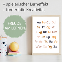 Laden Sie das Bild in den Galerie-Viewer, ABC Kinderposter 3er Set Lernposter Sonne Regenbogen Alphabet | Kinderzimmer Wandbilder Einschulung Kindergarten Grundschule Lernhilfe für Kinder