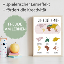 Laden Sie das Bild in den Galerie-Viewer, 3er Set Lernposter Kontinente Sonnensystem Mondphase Kinderposter | Kinderzimmer Wandbilder Kindergarten Grundschule Kinder Lernhilfe Poster