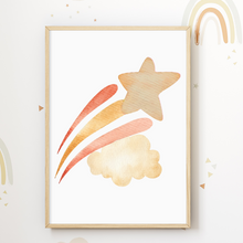 Laden Sie das Bild in den Galerie-Viewer, Pastell Weltraum Stern Mond Regenbogen Rakete Bilder 6er Set DIN A4 Kinderzimmer Wandbilder Babyzimmer Poster Dekoration
