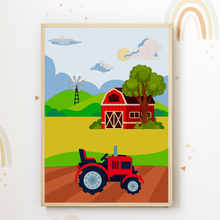 Laden Sie das Bild in den Galerie-Viewer, Traktor Polizei Feuerwehr Bagger Bilder 4er Set DIN A4 Kinderzimmer Wandbilder Babyzimmer Poster Dekoration