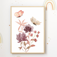 Laden Sie das Bild in den Galerie-Viewer, Natur Schmetterling Blumen 3er Set Kinderzimmer Bilder DIN A4 Wandbilder Deko Babyzimmer Poster