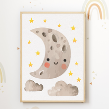 Laden Sie das Bild in den Galerie-Viewer, We love you - Mond 3er Set Kinderzimmer Bilder DIN A4 Wandbilder Deko Babyzimmer Poster