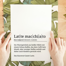 Laden Sie das Bild in den Galerie-Viewer, Latte Macchiato Poster Definition - Kaffee Wandbild Barista Küche Wanddeko Kaffeeliebhaber Geschenk