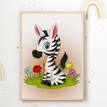 Laden Sie das Bild in den Galerie-Viewer, Safari Tiere Zebra Elefant Giraffe Bilder 3er Set DIN A4 Kinderzimmer Wandbilder Babyzimmer Poster Dekoration