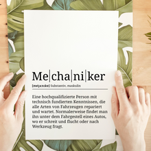 Laden Sie das Bild in den Galerie-Viewer, Mechaniker Poster Definition Kunstdruck Wandbild Geschenk