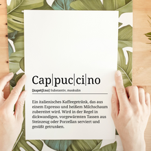 Laden Sie das Bild in den Galerie-Viewer, Cappuccino Poster Definition - Kaffee Wandbild Barista Küche Wanddeko Kaffeeliebhaber Geschenk