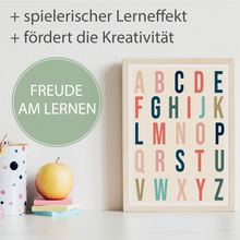 Laden Sie das Bild in den Galerie-Viewer, Englisch Kinderposter 4er Set ABC, Wochentage, Zahlen & Formen Lernposter Kinderzimmer Wandbilder Alphabet Lernhilfe