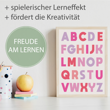 Laden Sie das Bild in den Galerie-Viewer, ABC Zahlen Kinderposter 3er Set Lernposter Alphabet | Mädchen Kinderzimmer Wandbilder Kindergarten Grundschule Lernhilfe für Kinder