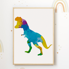 Laden Sie das Bild in den Galerie-Viewer, Trex bunte Dinosaurier Bilder 3er Set DIN A4 Kinderzimmer Wandbilder Babyzimmer Poster Dekoration