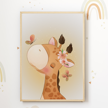 Laden Sie das Bild in den Galerie-Viewer, Giraffe Affe Zebra Elefant Safari Tiere Bilder 4er Set DIN A4 Kinderzimmer Wandbilder Babyzimmer Poster Dekoration