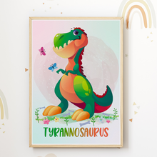 Laden Sie das Bild in den Galerie-Viewer, Dinosaurier Bilder 4er Set DIN A4 Kinderzimmer Wandbilder Babyzimmer Poster Dekoration Trex Brachiosaurus Triceratops Pteranodon