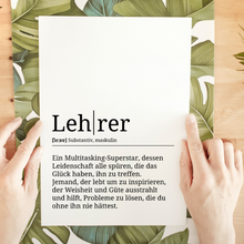 Laden Sie das Bild in den Galerie-Viewer, Lehrer Poster Definition Kunstdruck Wandbild Geschenk