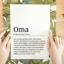 Laden Sie das Bild in den Galerie-Viewer, Oma Poster Definition - Großmutter Muttertag Geschenk Wandbild