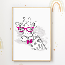Laden Sie das Bild in den Galerie-Viewer, Giraffe Panda Dalmatiner Sonnenbrille Bilder 3er Set DIN A4 Kinderzimmer Wandbilder Babyzimmer Poster Dekoration
