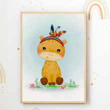 Laden Sie das Bild in den Galerie-Viewer, Süße Waldtiere Safari Tiere Bilder 4er Set DIN A4 Kinderzimmer Wandbilder Babyzimmer Poster Dekoration - Giraffe Eichhörnchen Fuchs Reh