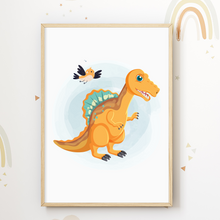 Laden Sie das Bild in den Galerie-Viewer, Dinosaurier Bilder 4er Set DIN A4 Kinderzimmer Wandbilder Babyzimmer Poster Dekoration