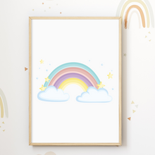 Laden Sie das Bild in den Galerie-Viewer, Einhorn Regenbogen Wolke 3er Set Kinderzimmer Bilder DIN A4 Poster Babyzimmer Wandbilder Dekoration