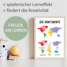 Laden Sie das Bild in den Galerie-Viewer, 3er Set Lernposter Kontinente Sonnensystem Mondphase Kinderposter | Kinderzimmer Wandbilder Einschulung Kindergarten Grundschule Lernhilfe für Kinder