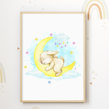 Laden Sie das Bild in den Galerie-Viewer, Schlafende Tiere 3er Set Kinderzimmer Bilder DIN A4 Poster Babyzimmer Wandbilder Dekoration - Hase Panda Elefant