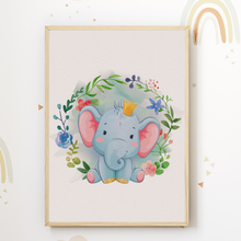 Laden Sie das Bild in den Galerie-Viewer, Elefant Zebra Giraffe Safari Tiere Bilder 3er Set DIN A4 Kinderzimmer Wandbilder Babyzimmer Poster Dekoration