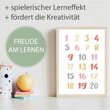 Laden Sie das Bild in den Galerie-Viewer, ABC Kinderposter 2er Set Alphabet Lernposter Buchstaben & Zahlen | Kinderzimmer Wandbilder Einschulung Kindergarten Grundschule Lernhilfe für Kinder