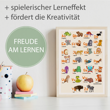Laden Sie das Bild in den Galerie-Viewer, 2er Set Kinderposter Tiere ABC, Zahlen Lernposter Kinderzimmer Wandbilder Kindergarten Grundschule Alphabet Lernhilfe für Kinder