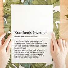 Laden Sie das Bild in den Galerie-Viewer, Krankenschwester Poster Definition Kunstdruck Wandbild Geschenk